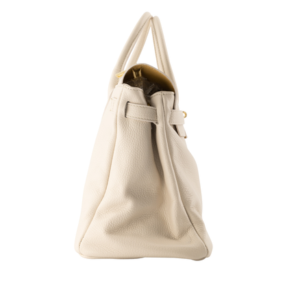zijkant leren handtas beige