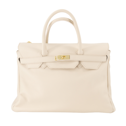 beige leren handtas met handvat