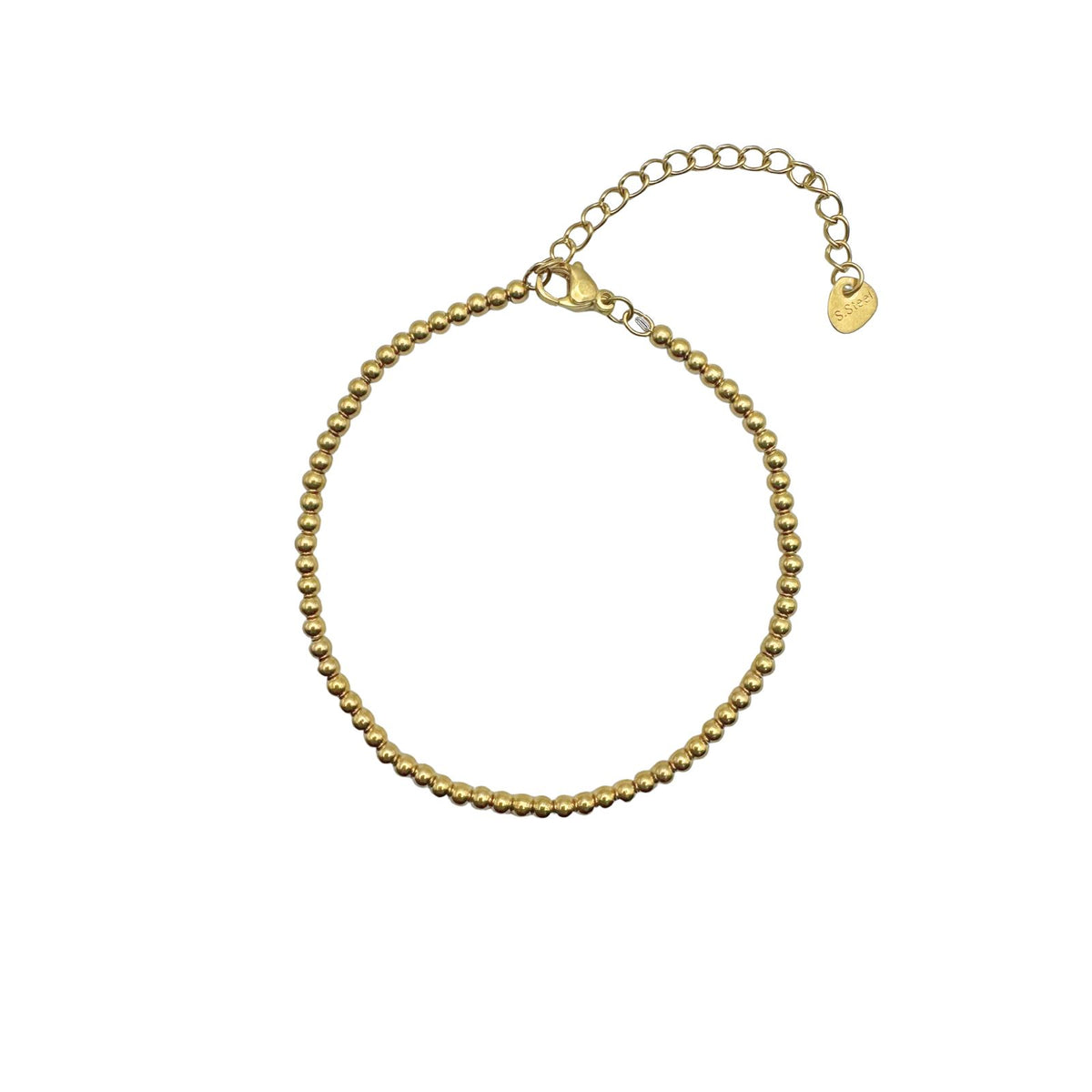 Goudkleurige armband met bolletjes, stainless steel, ronde kraaltjes, Round beats bracelet, gold